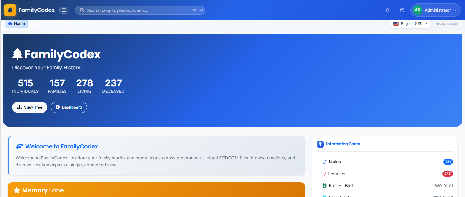 FamilyCodex interface preview